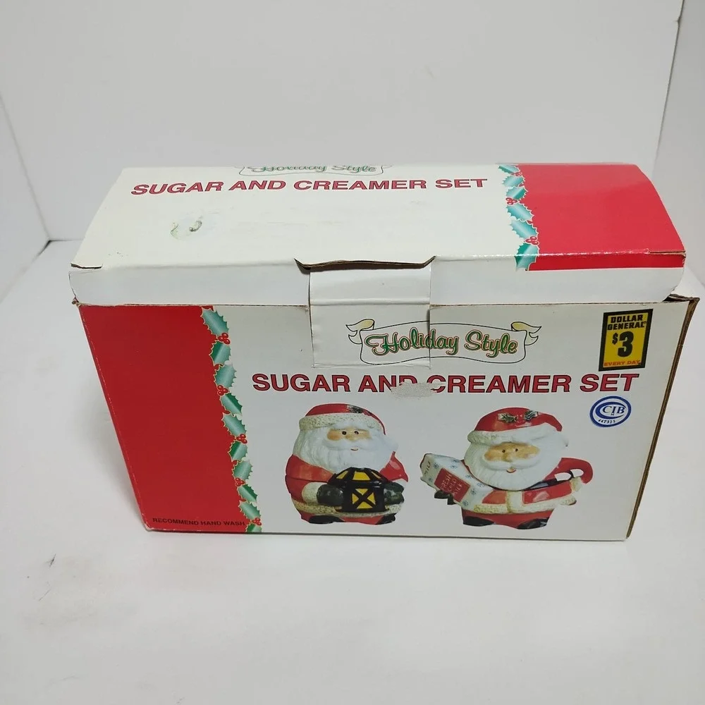 Vintage Santa Claus Face Head Ceramic Creamer‎ Sugar W/ Lids 2 PC Christmas Set